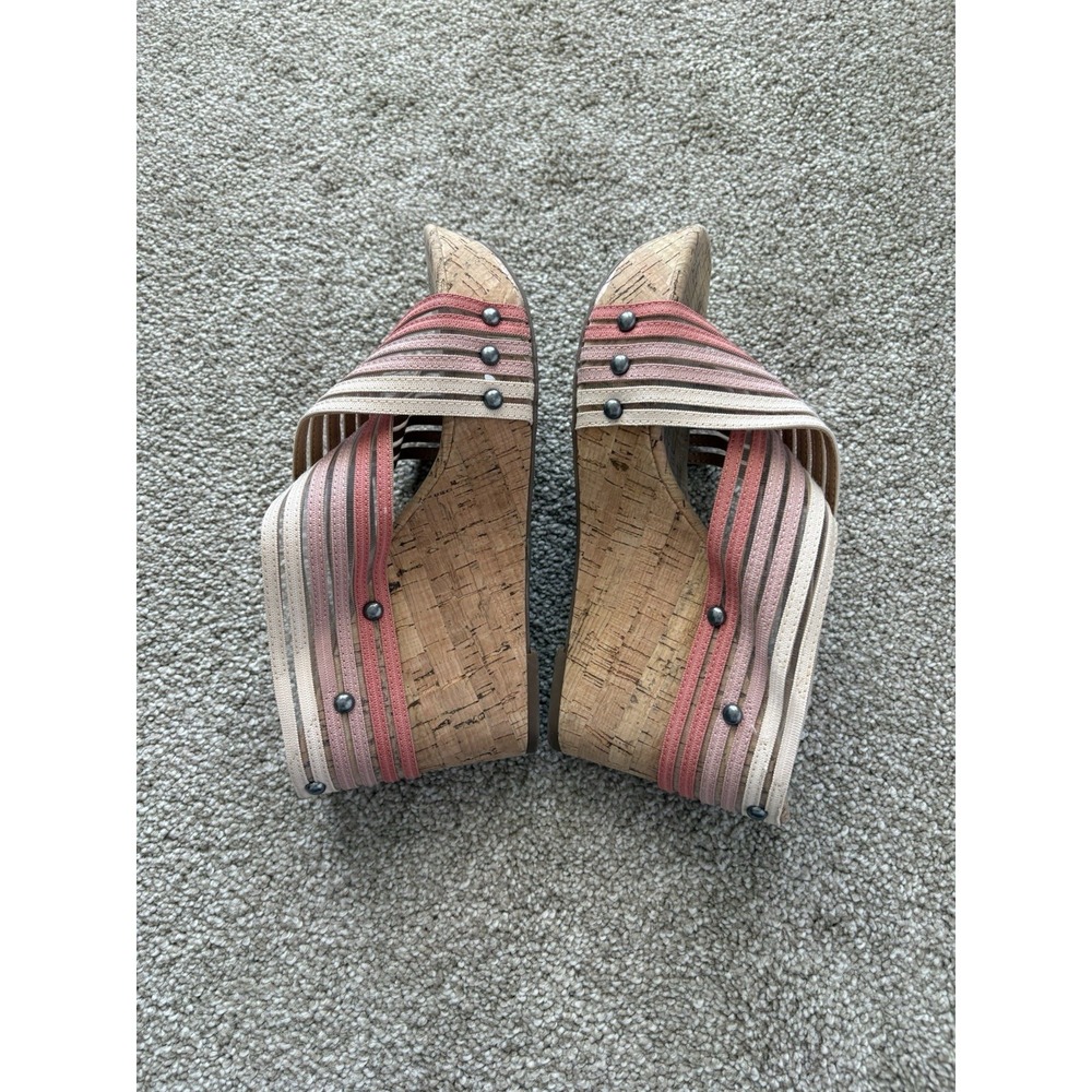 Lucky Brand Mykayla Wedge Sandals Cork Studded Slip On Sandals US 8M EU 38‎ 1/2 - Picture 5 of 7